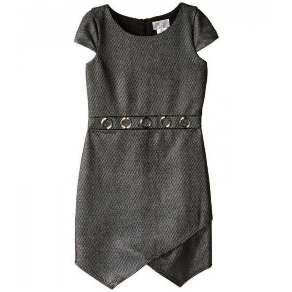 Blush by Us Angels Silver Foil Knit Asymmetrical Party Dress Girls 7 NWT